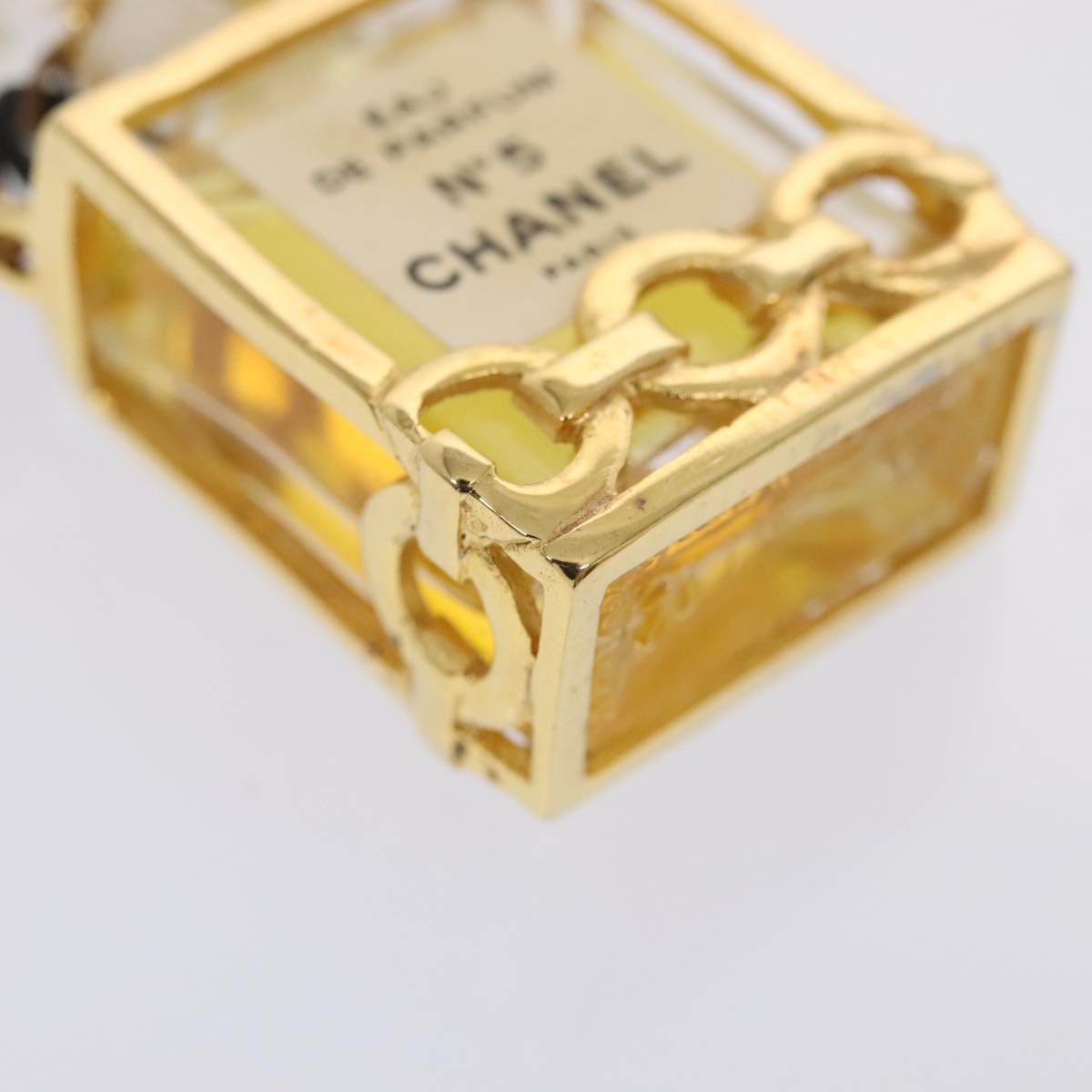 CHANEL Perfume No. 5 Necklace Metal Gold Black CC Auth bs17984