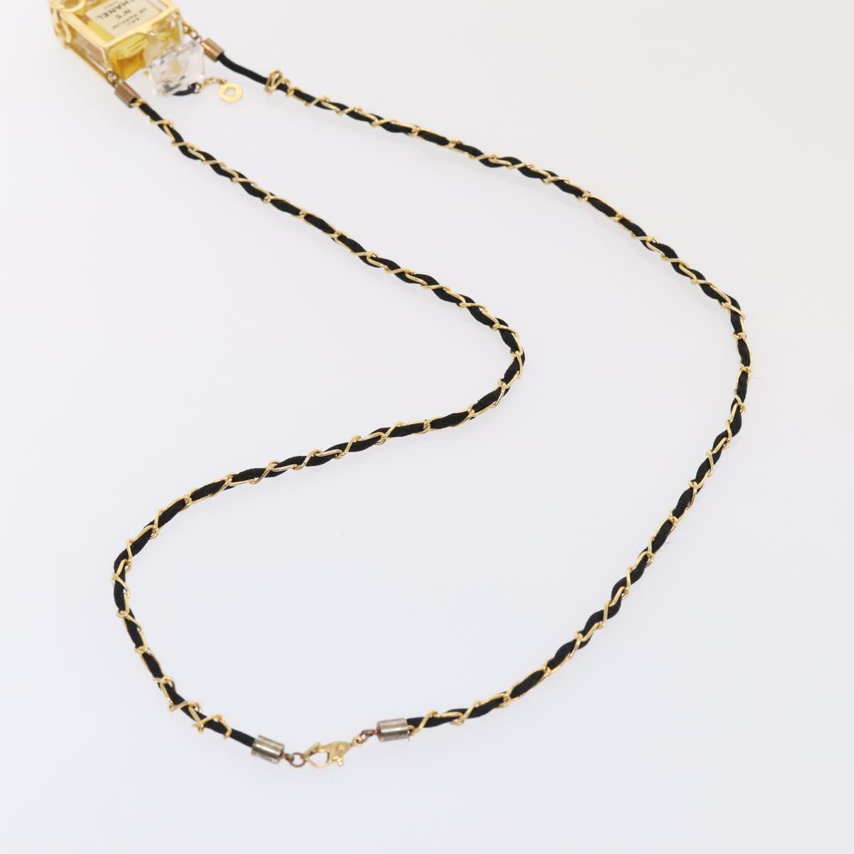 CHANEL Perfume No. 5 Necklace Metal Gold Black CC Auth bs17984