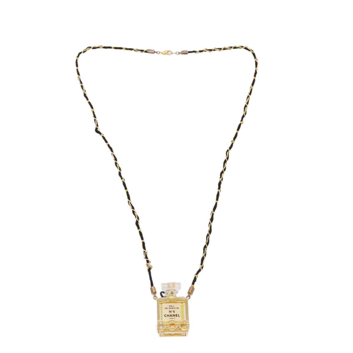 CHANEL Perfume No. 5 Necklace Metal Gold Black CC Auth bs17984 - 0