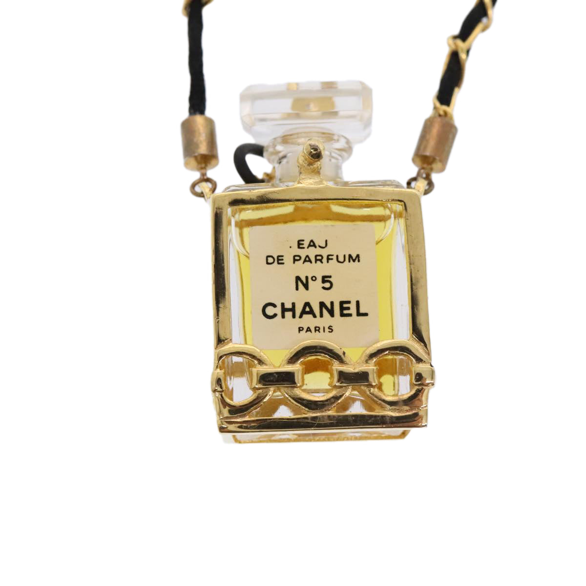 CHANEL Perfume No. 5 Necklace Metal Gold Black CC Auth bs17984