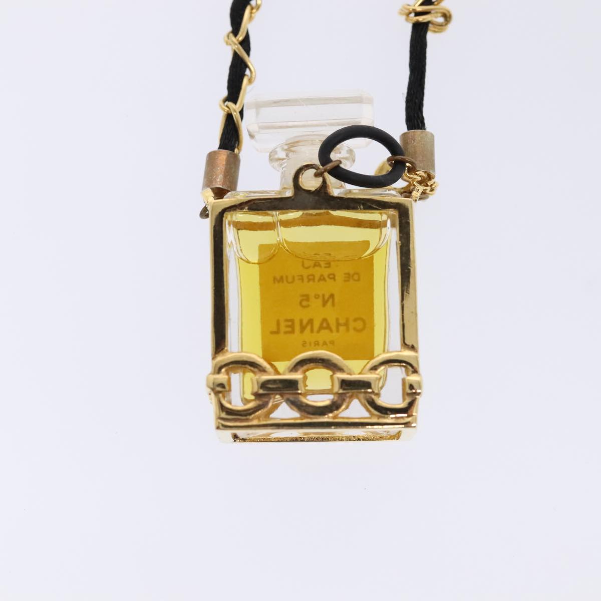 CHANEL Perfume No. 5 Necklace Metal Gold Black CC Auth bs17984