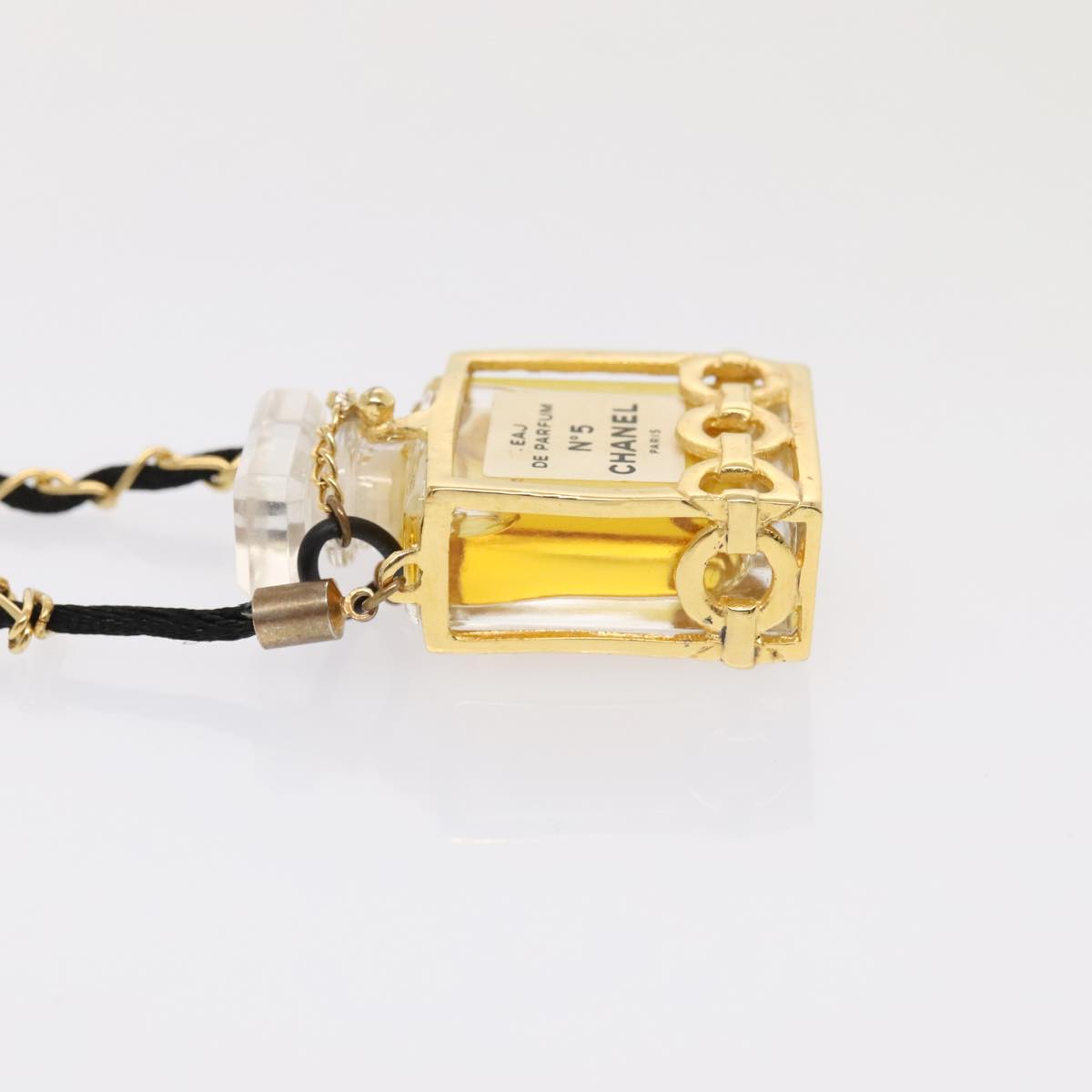 CHANEL Perfume No. 5 Necklace Metal Gold Black CC Auth bs17984