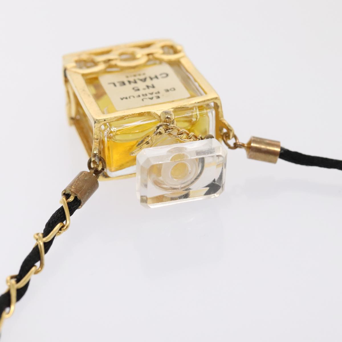 CHANEL Perfume No. 5 Necklace Metal Gold Black CC Auth bs17984