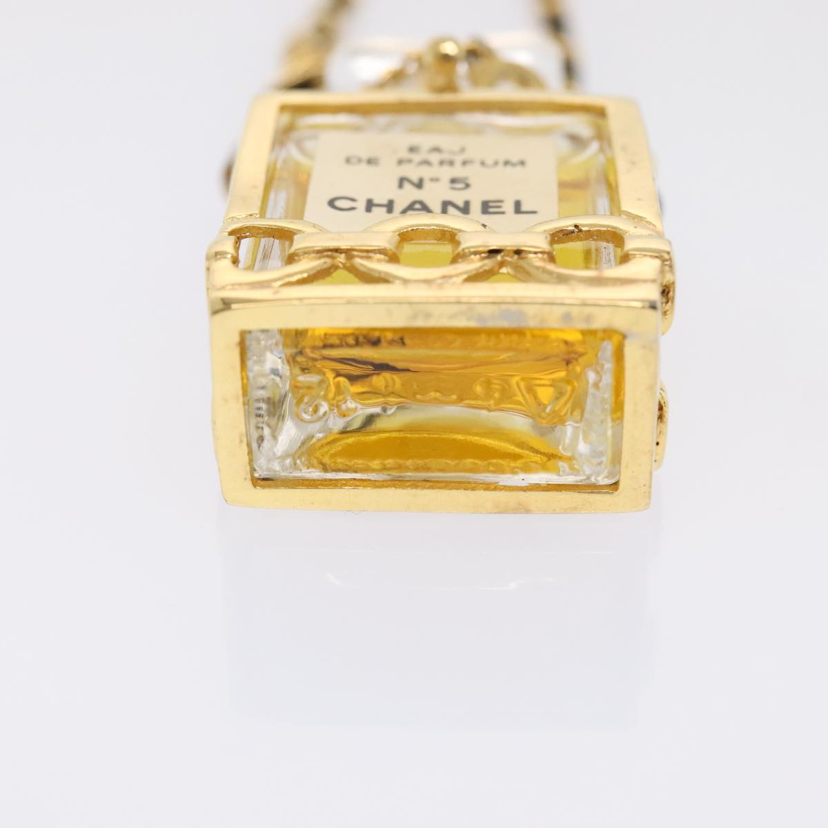 CHANEL Perfume No. 5 Necklace Metal Gold Black CC Auth bs17984