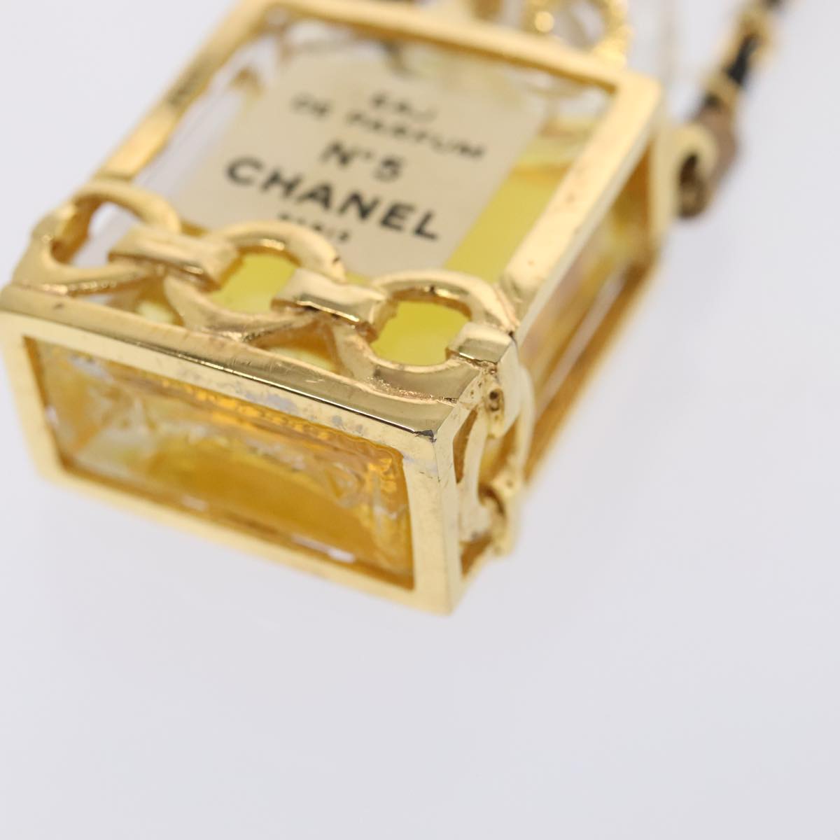 CHANEL Perfume No. 5 Necklace Metal Gold Black CC Auth bs17984