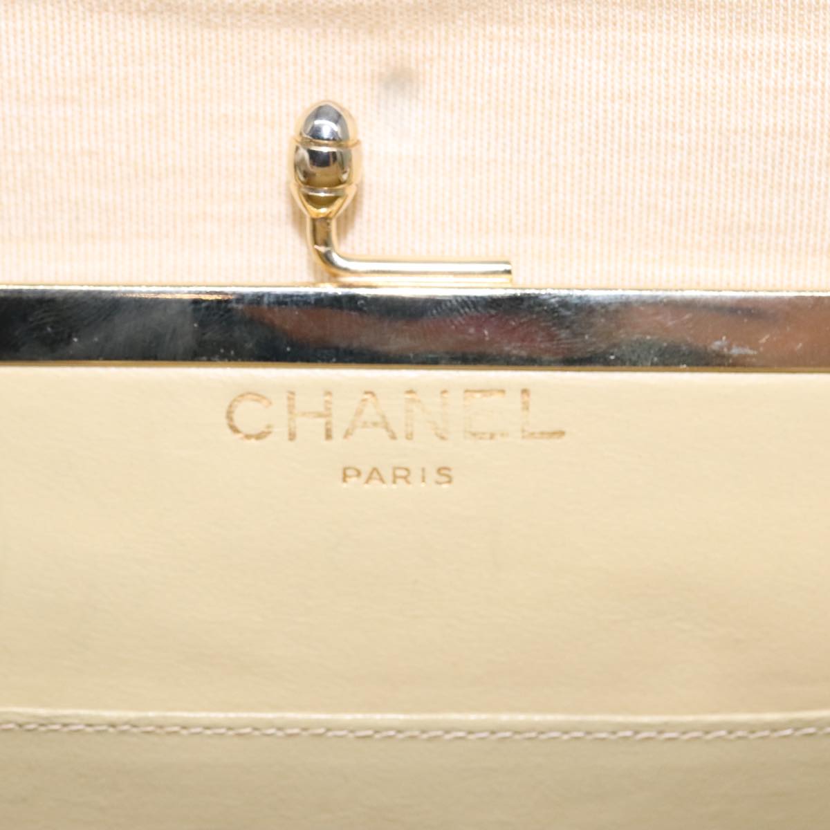 CHANEL Chain Shoulder Bag cotton Beige CC Auth bs18003