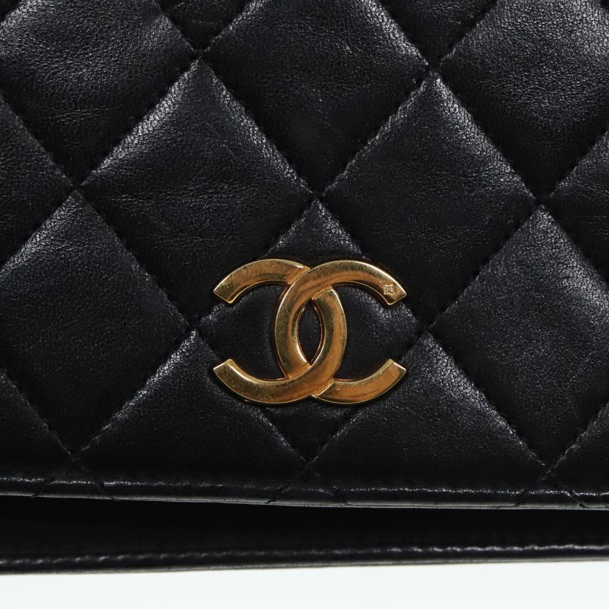 CHANEL Matelasse Chain Shoulder Bag Lamb Skin Black CC Auth bs18004