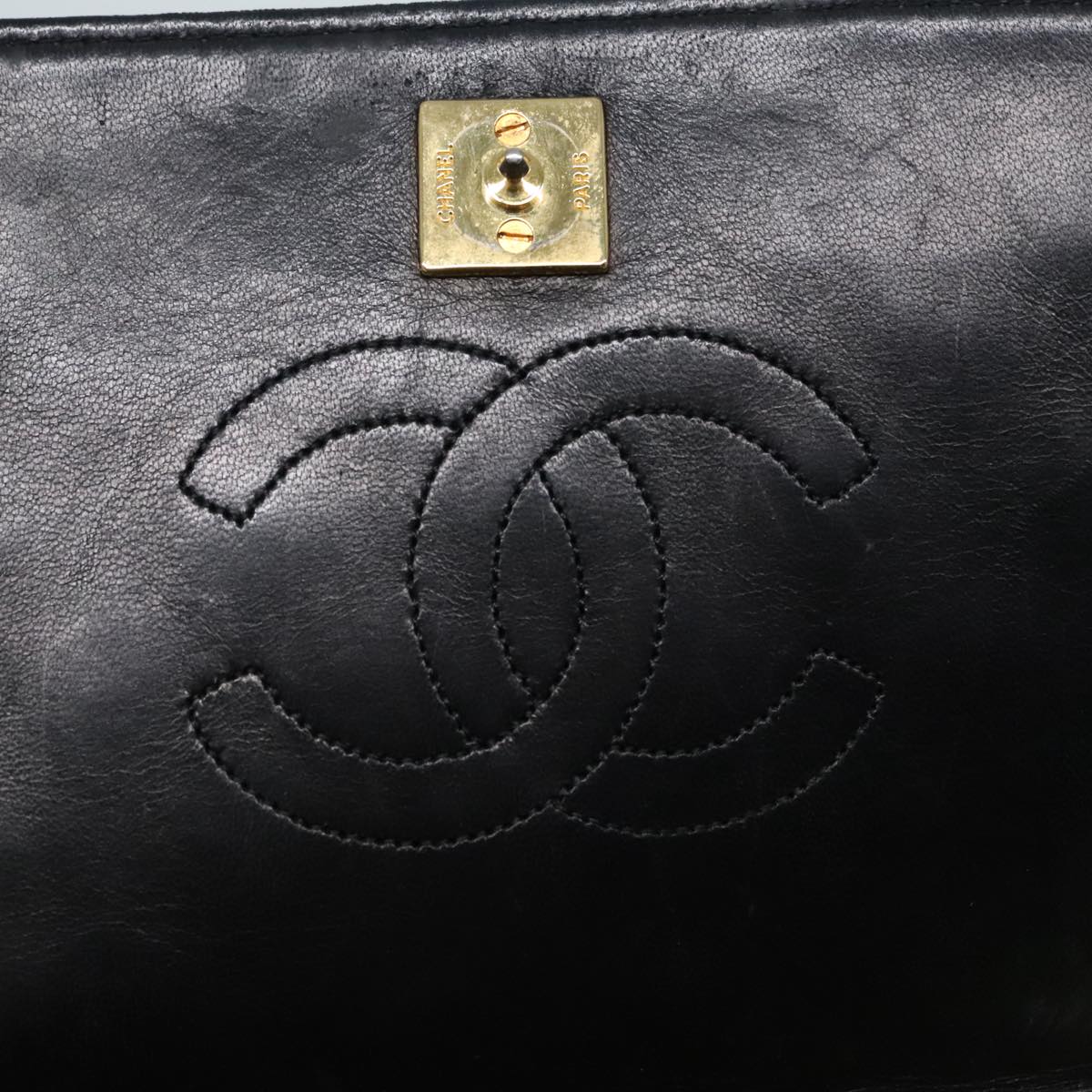 CHANEL Matelasse Chain Shoulder Bag Lamb Skin Black CC Auth bs18004