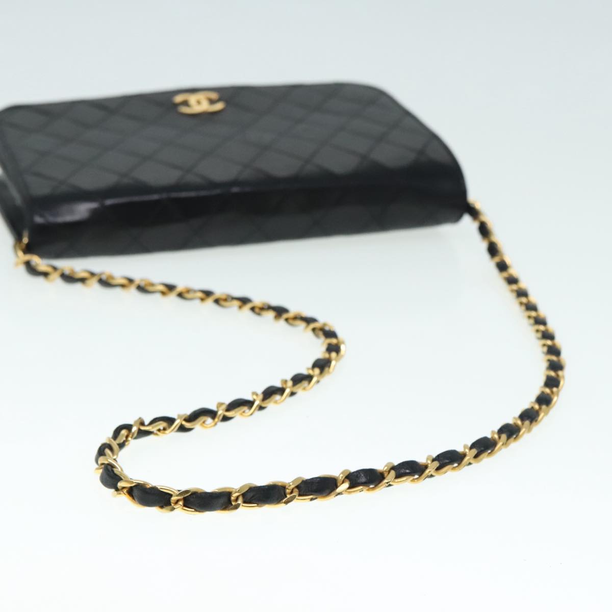 CHANEL Matelasse Chain Shoulder Bag Lamb Skin Black CC Auth bs18004