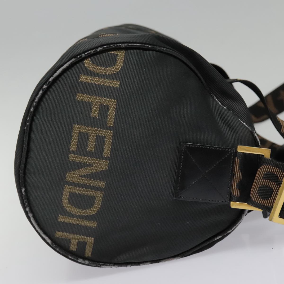 FENDI Boston Bag Nylon 2way Black Gold Auth bs18016