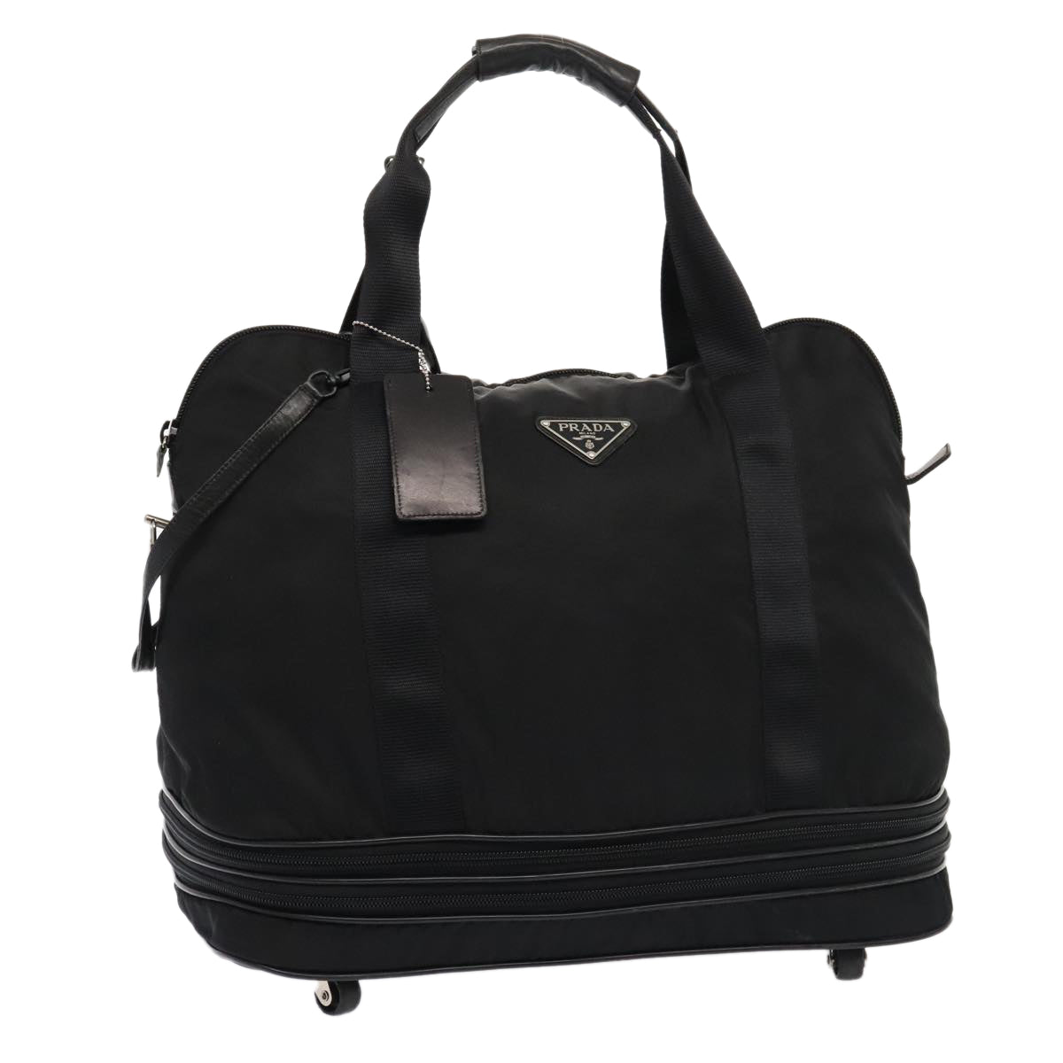 PRADA Boston Bag Nylon Black Silver Auth bs18026