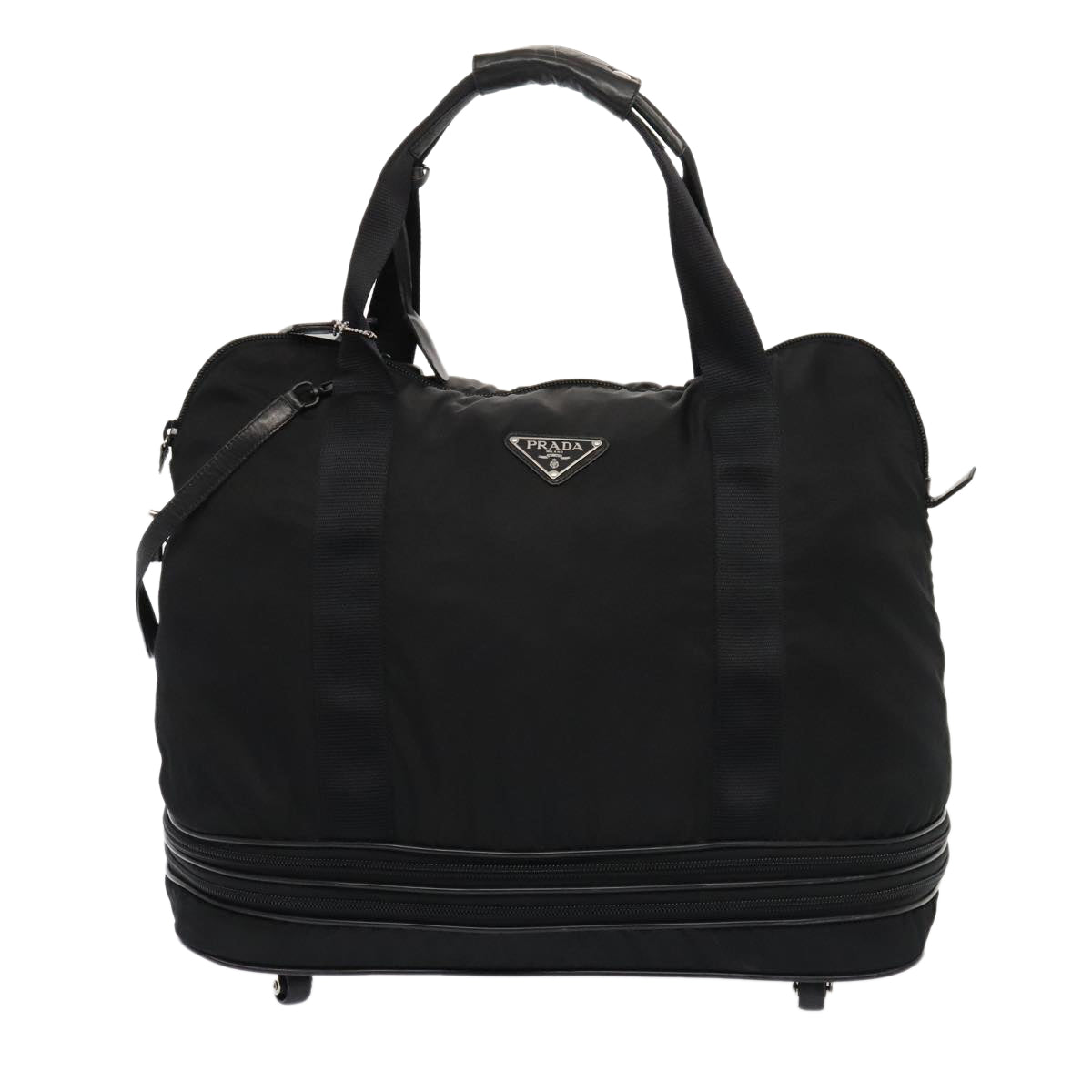 PRADA Boston Bag Nylon Black Silver Auth bs18026