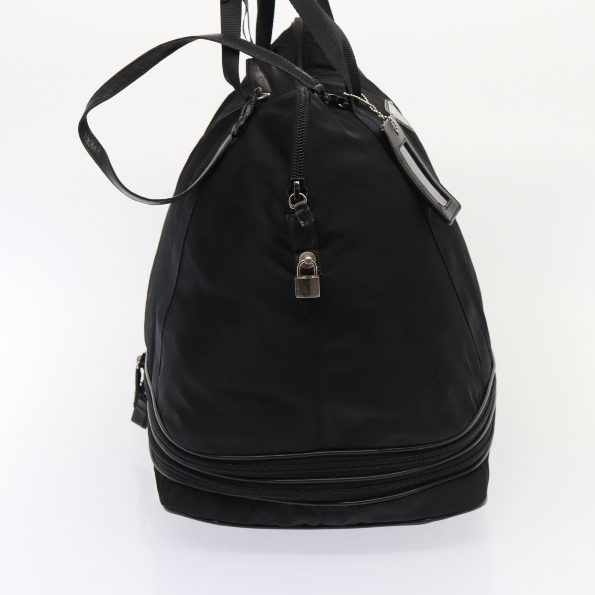 PRADA Boston Bag Nylon Black Silver Auth bs18026