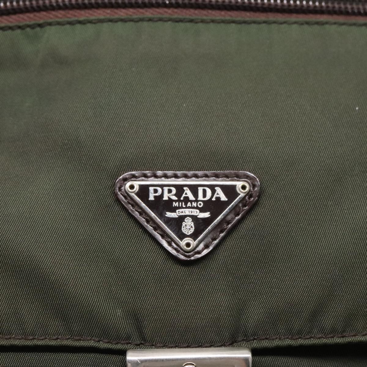 PRADA Shoulder Bag Nylon Green Brown Silver Auth bs18027