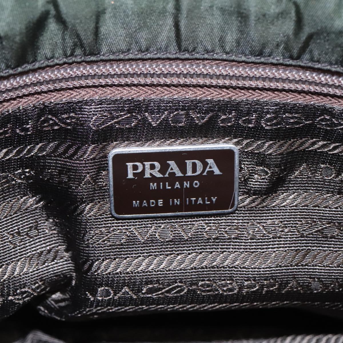 PRADA Shoulder Bag Nylon Green Brown Silver Auth bs18027