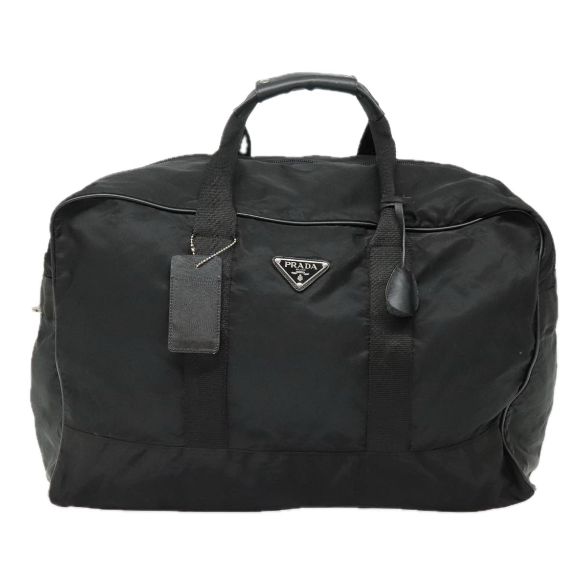 PRADA Boston Bag Nylon Black Silver Auth bs18030