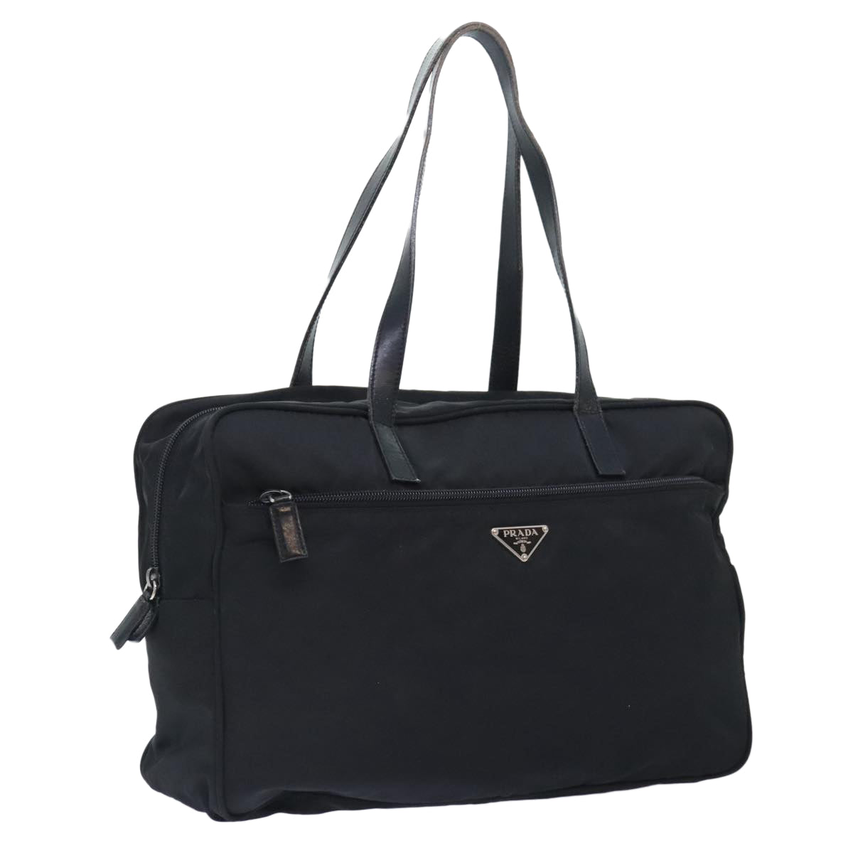 PRADA Tote Bag Nylon Black Silver Auth bs18031