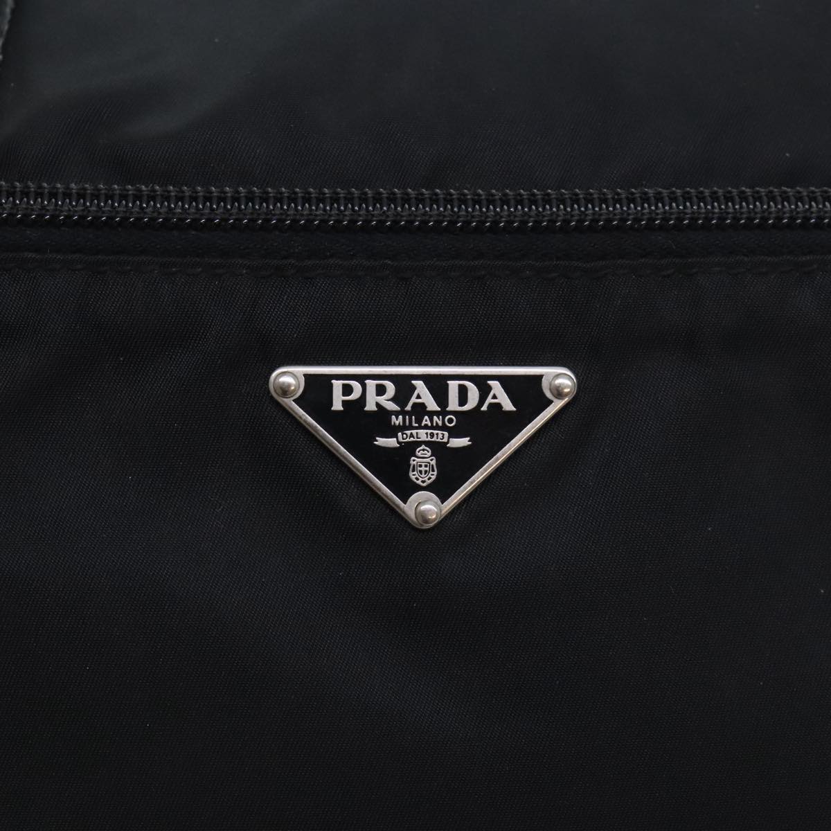 PRADA Tote Bag Nylon Black Silver Auth bs18031