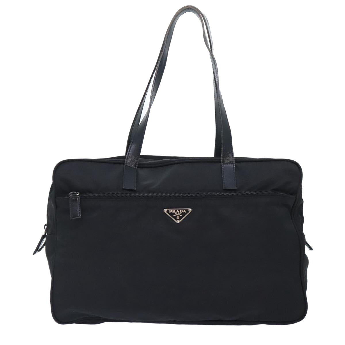 PRADA Tote Bag Nylon Black Silver Auth bs18031