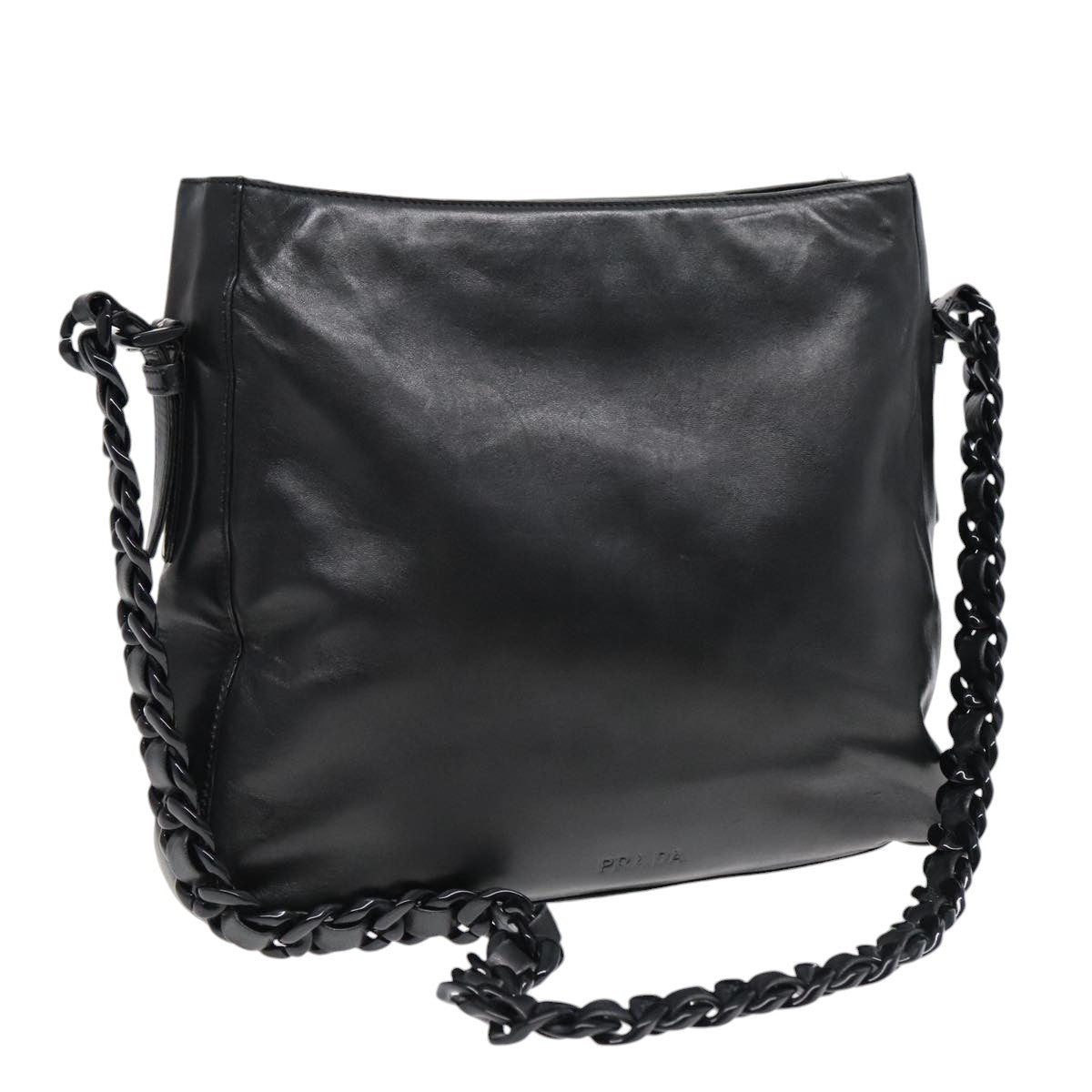 PRADA Shoulder Bag Leather Black Auth bs18033