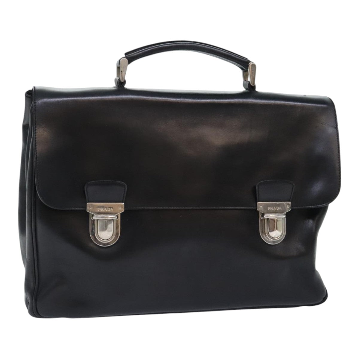 PRADA Business Bag Leather Black Auth bs18036