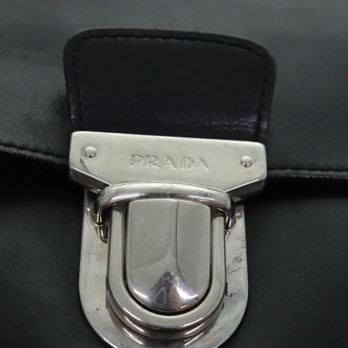 PRADA Business Bag Leather Black Auth bs18036