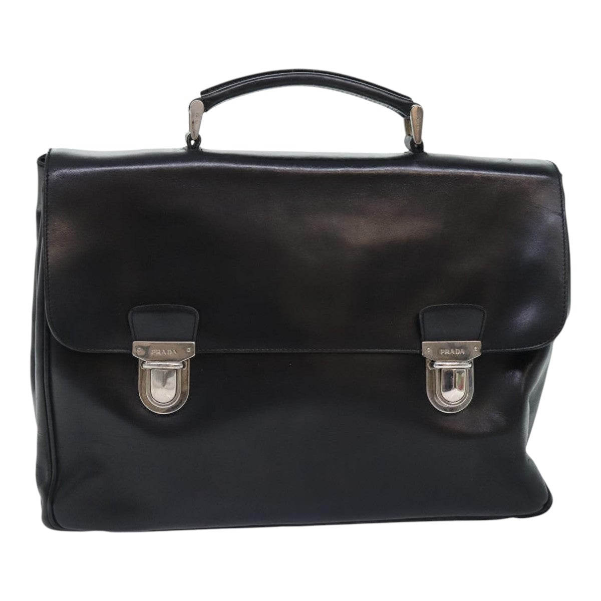 PRADA Business Bag Leather Black Auth bs18036