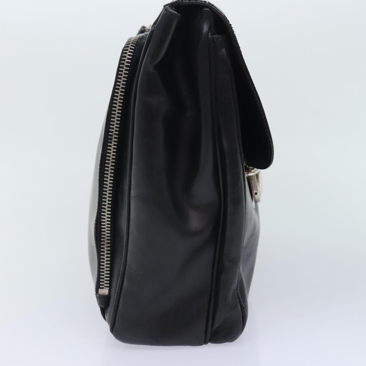 PRADA Business Bag Leather Black Auth bs18036