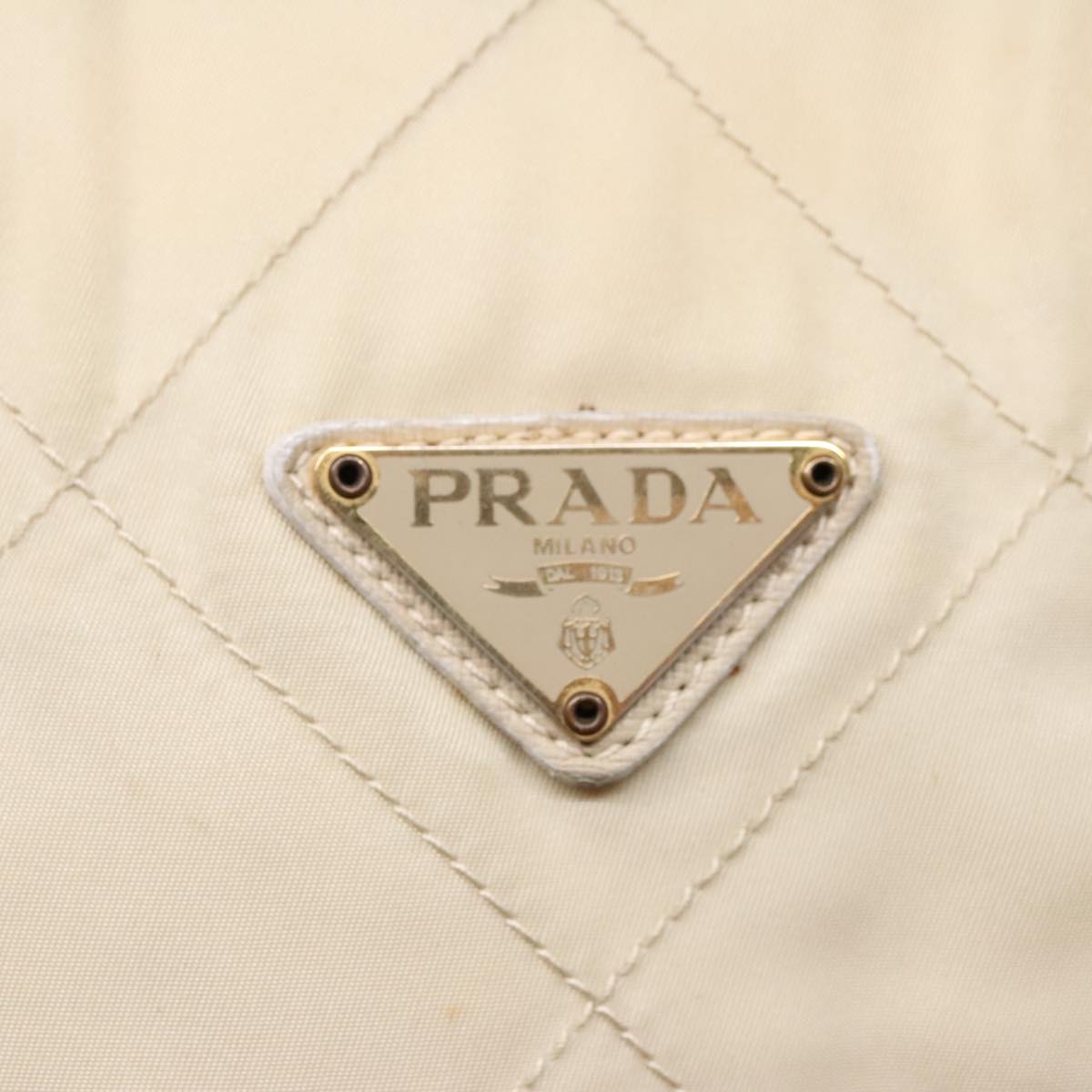 PRADA Chain Shoulder Bag Nylon White Gold Auth bs18038