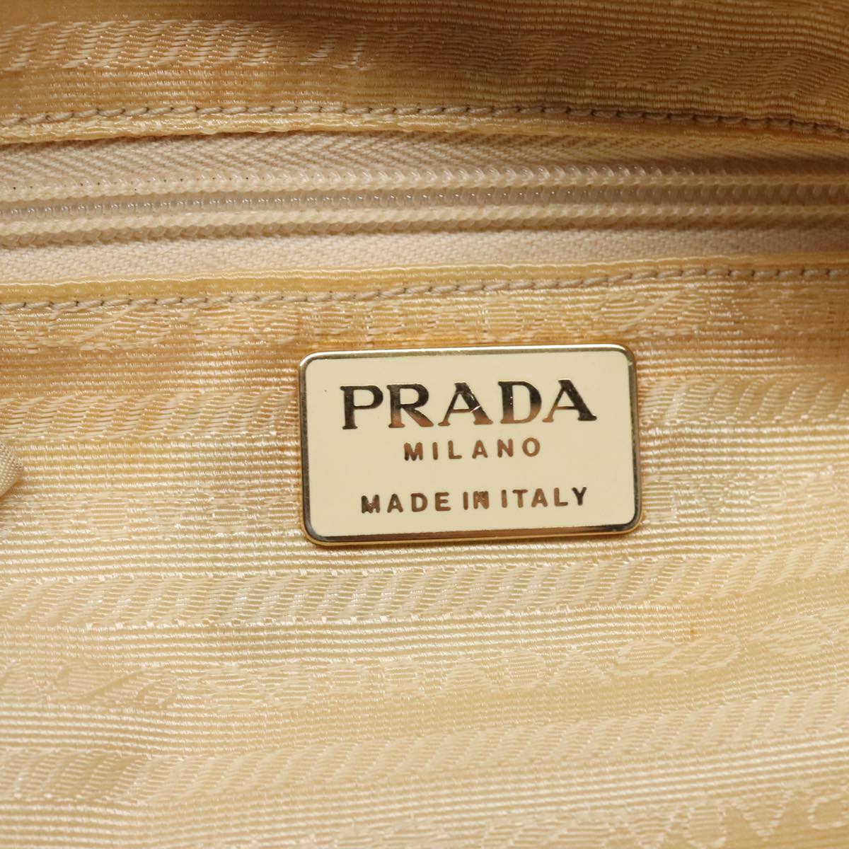 PRADA Chain Shoulder Bag Nylon White Gold Auth bs18038