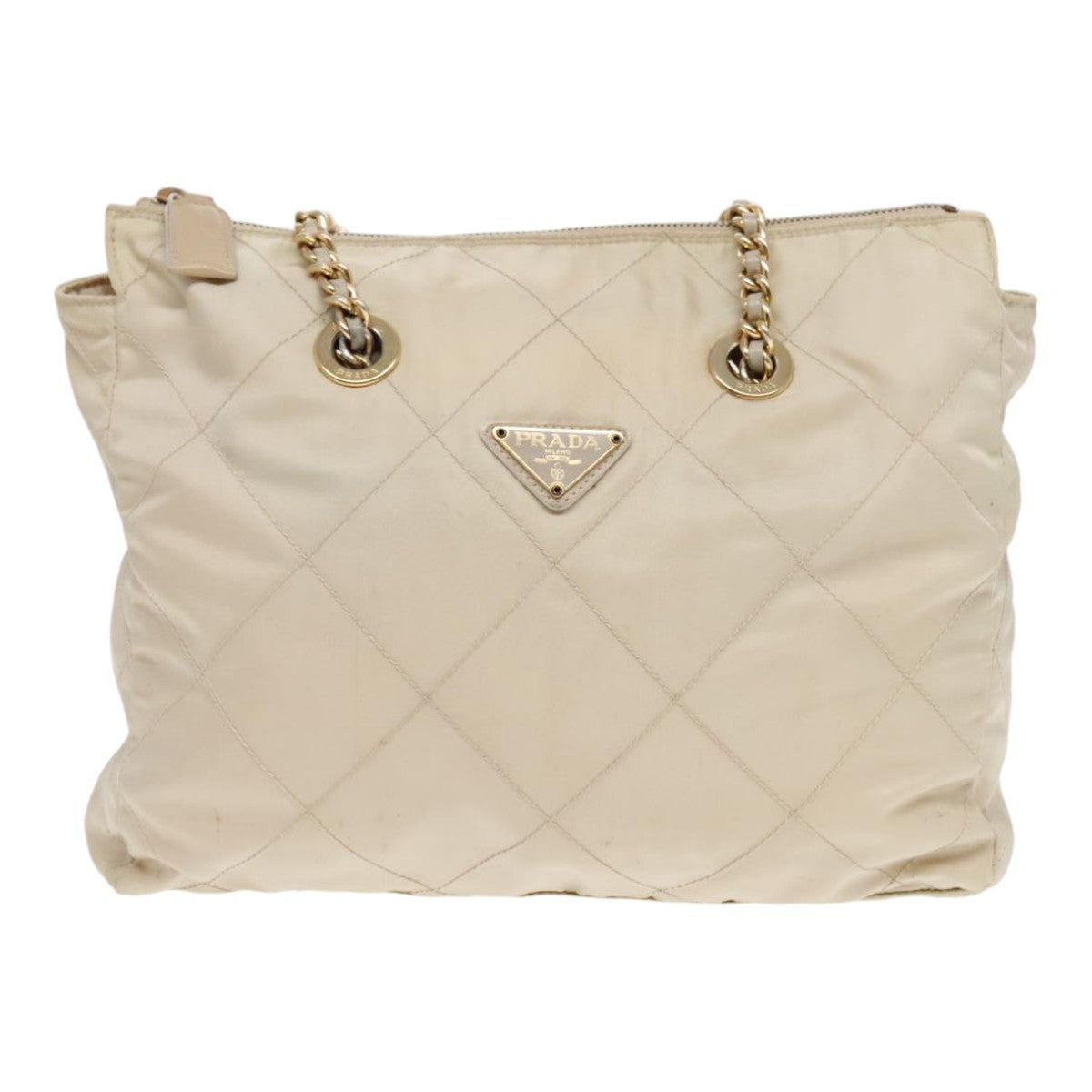 PRADA Chain Shoulder Bag Nylon White Gold Auth bs18038 - 0