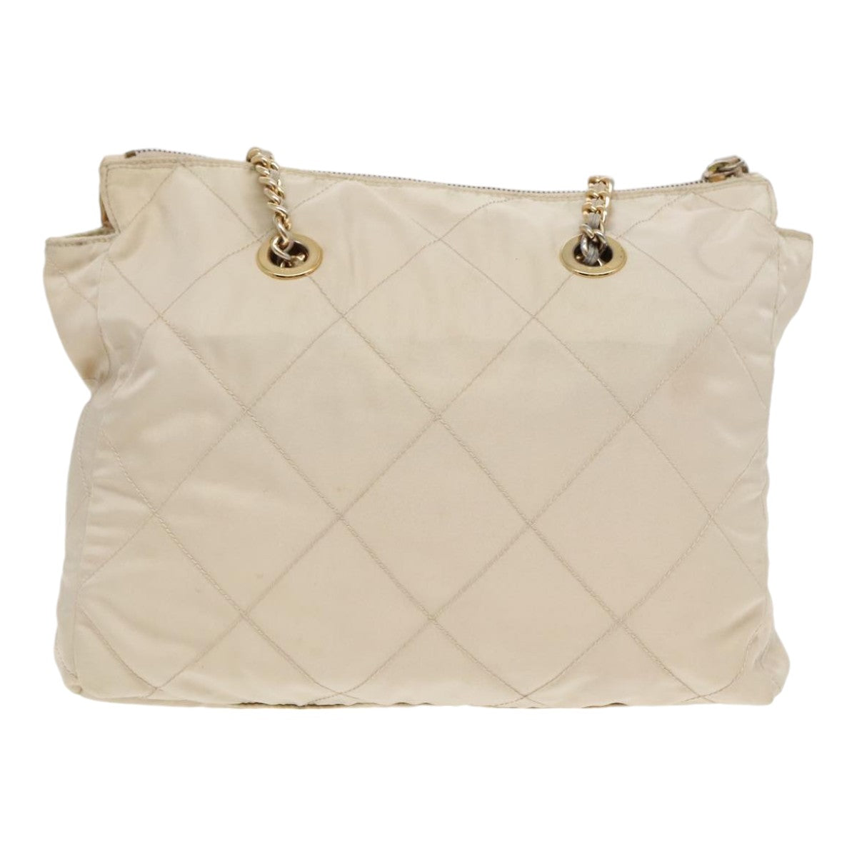 PRADA Chain Shoulder Bag Nylon White Gold Auth bs18038