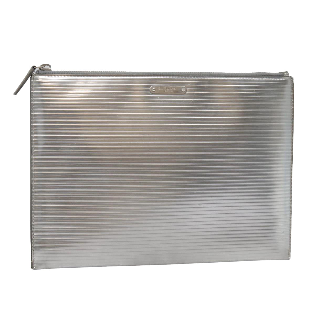 SAINT LAURENT Clutch Bag Enamel Silver Auth bs18043