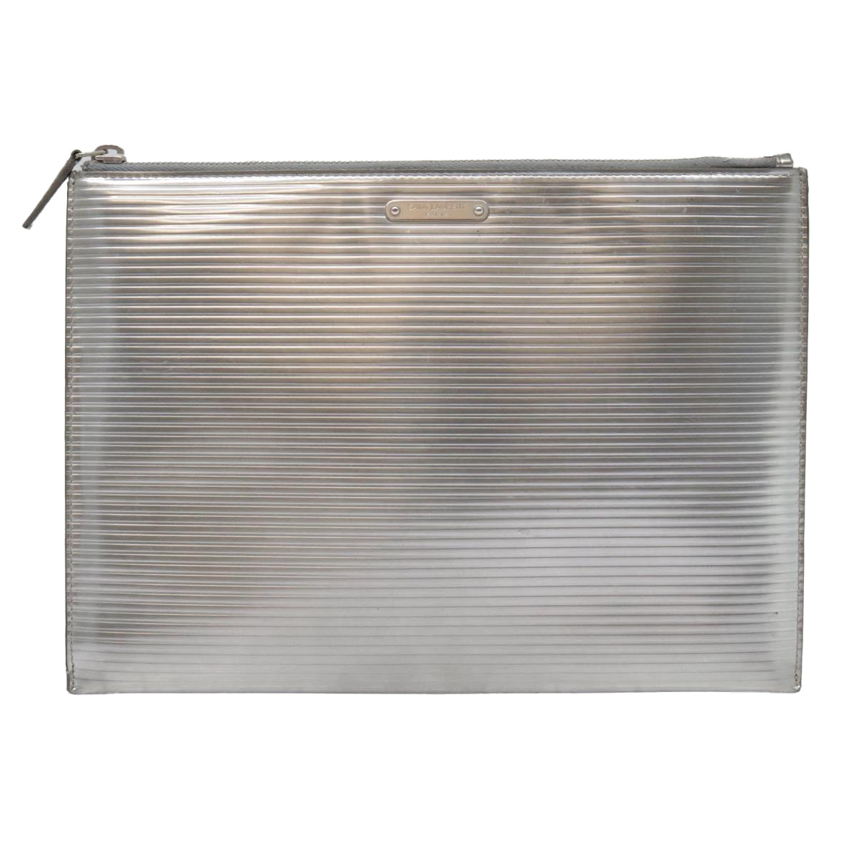 SAINT LAURENT Clutch Bag Enamel Silver Auth bs18043