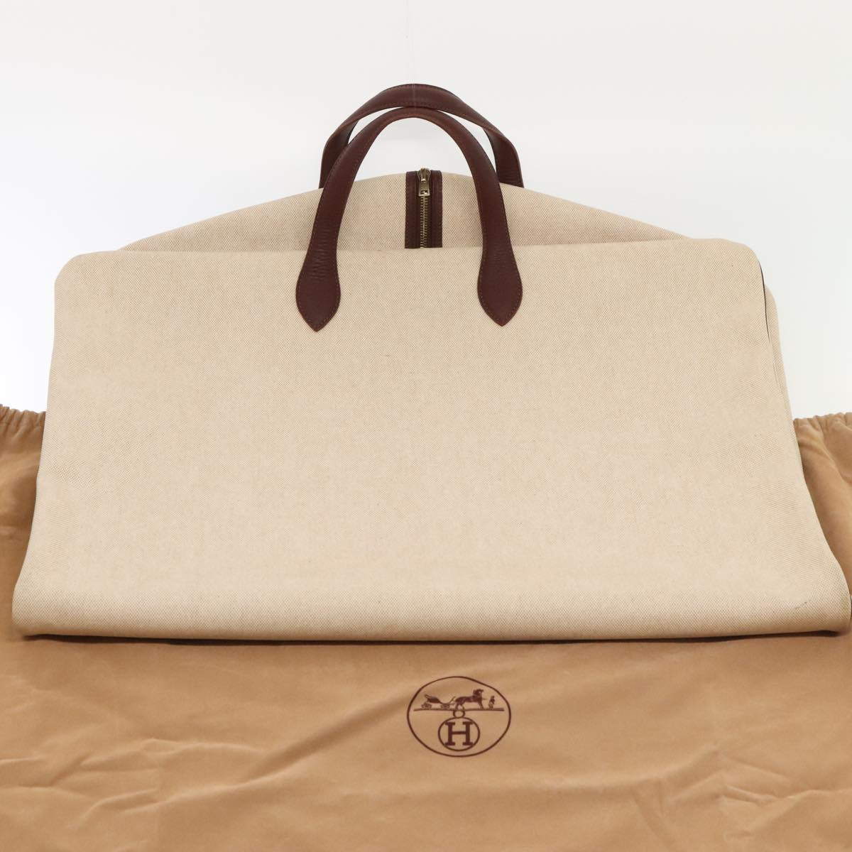 HERMES Victoria Garment Cover Coated Canvas Beige Brown Auth bs18058