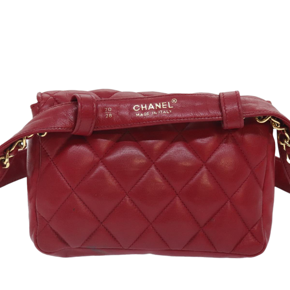 CHANEL Matelasse Waist bag Lamb Skin Red Gold CC Auth bs18074 - 0