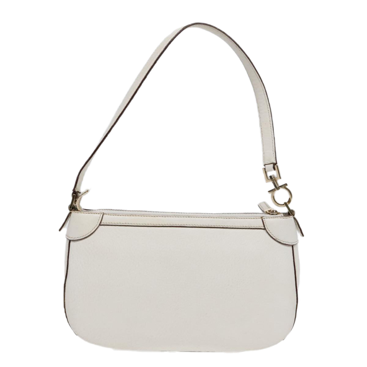 Salvatore Ferragamo Shoulder Bag Leather Gold White Auth bs18079