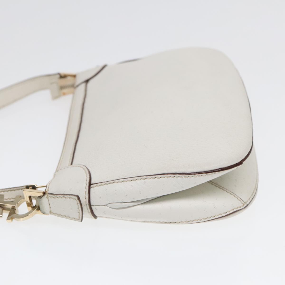 Salvatore Ferragamo Shoulder Bag Leather Gold White Auth bs18079