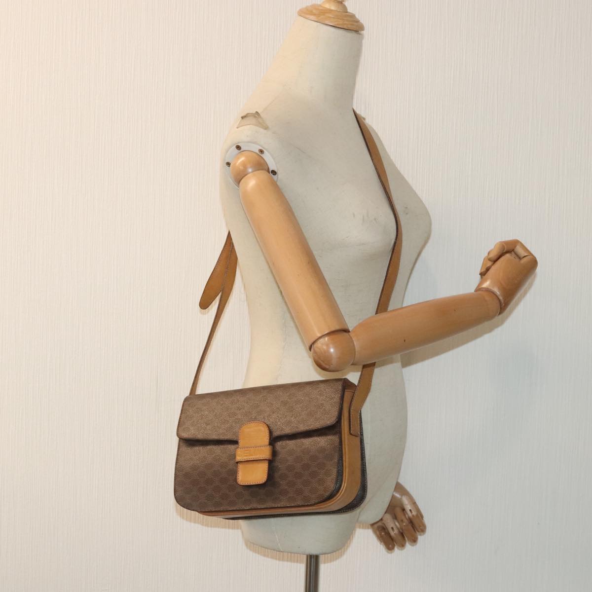 CELINE Macadam Canvas Shoulder Bag PVC Brown Auth bs18084