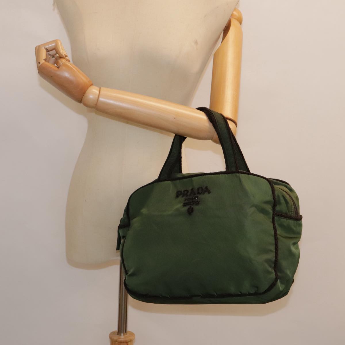 PRADA Hand Bag Nylon Green Auth bs18092