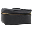 CHANEL COCO Mark vanity Pouch Calf Skin Black Gold CC Auth bs18099-1