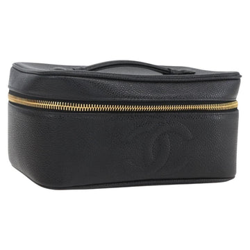 CHANEL COCO Mark vanity Pouch Calf Skin Black Gold CC Auth bs18099