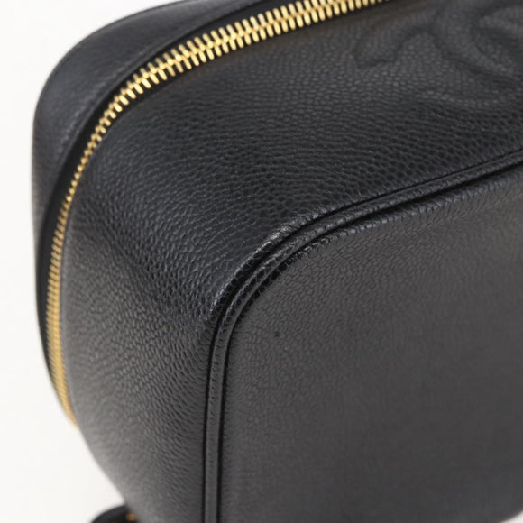CHANEL COCO Mark vanity Pouch Calf Skin Black Gold CC Auth bs18099