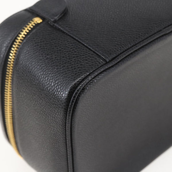CHANEL COCO Mark vanity Pouch Calf Skin Black Gold CC Auth bs18099