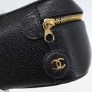 CHANEL COCO Mark vanity Pouch Calf Skin Black Gold CC Auth bs18099-14