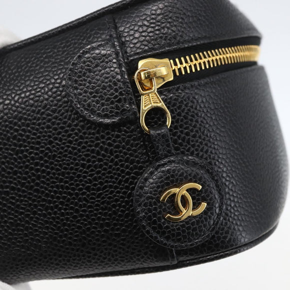 CHANEL COCO Mark vanity Pouch Calf Skin Black Gold CC Auth bs18099