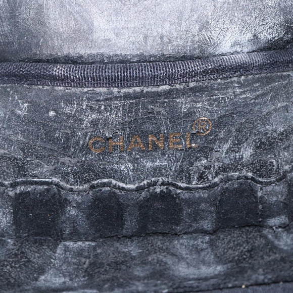 CHANEL COCO Mark vanity Pouch Calf Skin Black Gold CC Auth bs18099