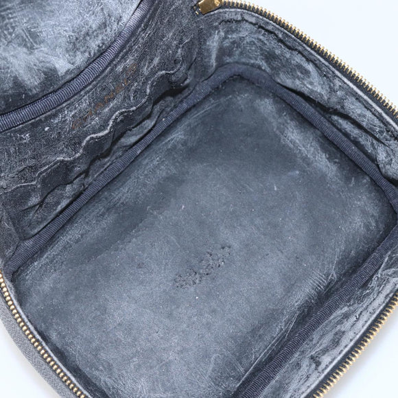 CHANEL COCO Mark vanity Pouch Calf Skin Black Gold CC Auth bs18099
