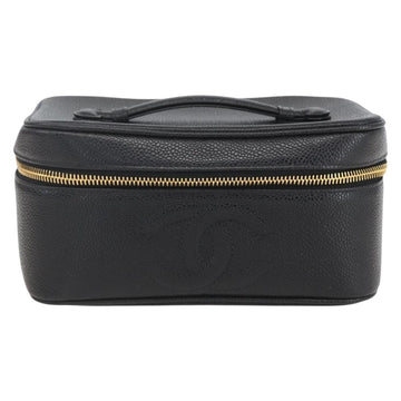 CHANEL COCO Mark vanity Pouch Calf Skin Black Gold CC Auth bs18099 - 0