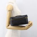 CHANEL COCO Mark vanity Pouch Calf Skin Black Gold CC Auth bs18099-25